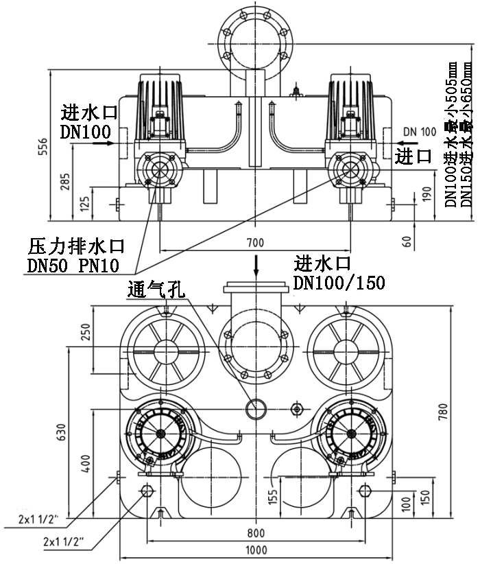 澤德污水提升機(jī)Minboy Doppel SEN尺寸圖